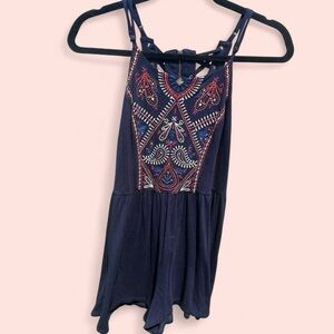 Navy Strappy Romper (look at back!)